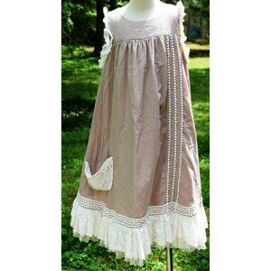 Chasing Fireflies Beige Sleeveless Shift Dress White Lace Trim Girls Sz 10 Tulle